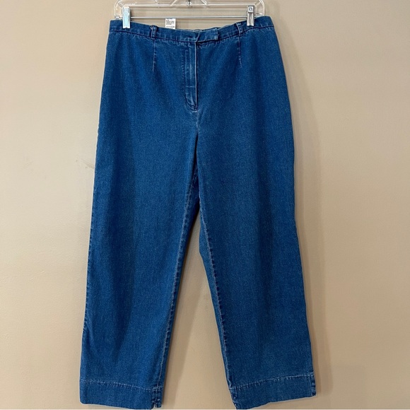 Vintage 90s Cropped Denim Trousers‎ Sz 12 Medium Wash Wide Seam Hem - Picture 1 of 11